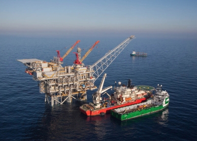 The Tamar drilling natural gas production platform is seen some 25 kilometers West of the Ashkelon shore in February 2013 in Israel. (Getty Images)