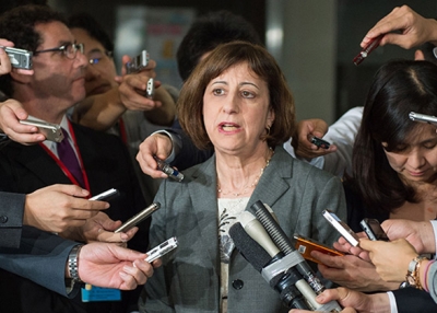 Acting Deputy U.S. Trade Representative Wendy Cutler briefs the international media at Japan’s Ministry of Foreign Affairs. (State Department)