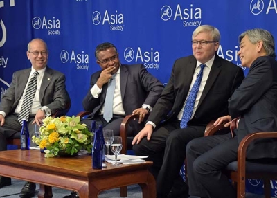 (L to R) Daniel Russel, Rui Maria de Arujo, Kevin Rudd, and Albert Chua discuss ASEAN at Asia Society in New York on September 23, 2016. (Elsa Ruiz/Asia Society)