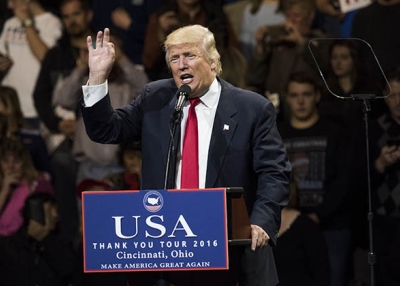 President-elect Donald Trump speaks during a stop in Cincinnati, Ohio on December 1, 2016. (Ty Wright/Getty)