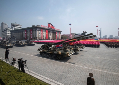 Korean People's Army (KPA) tanks are displayed on Kim Il-Sung square during a military parade marking the 105th anniversary of the birth of late North Korean leader Kim Il-Sung in Pyongyang on April 15, 2017. (Ed Jones/AFP/Getty Images)
