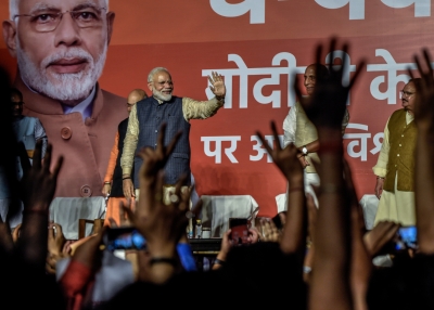 Narendra Modi celebrates his electoral victory
