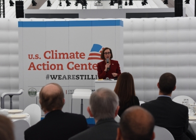 Oregon Gov. Kate Brown speaks at the U.S. Climate Action Center at COP23