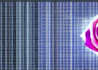 A pixelized rose on a tech inspired background