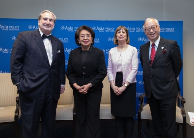Speakers Charles Levy, Conchita Carpio Morales, Wendy Cutler, and Yorizumi Watanabe at an Asia Society Policy Institute panel discussion in Washington on March 29, 2017. (Nick Khazal / Asia Society)