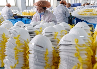 Face masks at a factory in Handan, China
