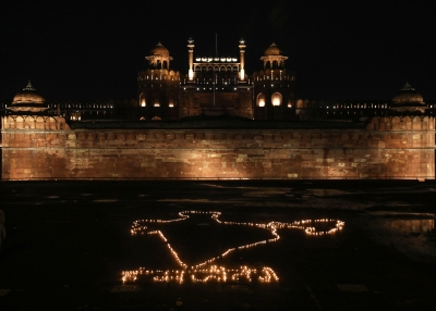 A candle lighting at the Red Fort, India during coronavirus