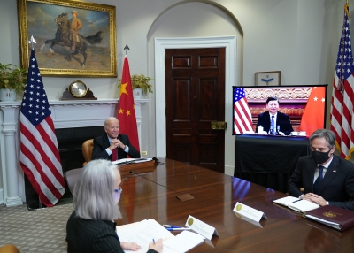 Joe Biden and Xi Jinping virtual summit in the Roosevelt Room