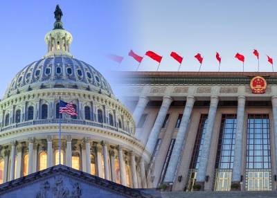 Collage US Congress and National People's Congress