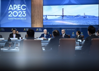 US President Joe Biden speaks during the Asia-Pacific Economic Cooperation (APEC) summit in San Francisco, California, on November 16, 2023. The APEC Summit takes place through November 17. 