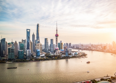 Shanghai city skyline sunset