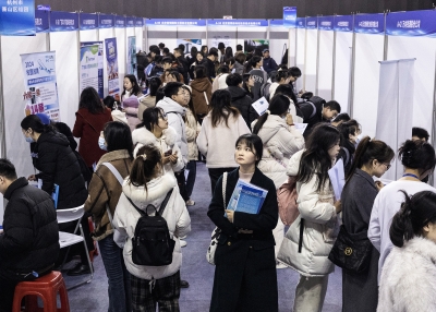 University students attend a job fair in Wuhan, China