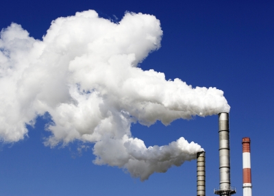 Smoke emitting from chimney stack