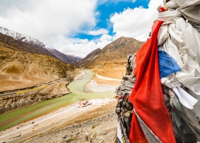 Confluence of the Indus and Zanskar Rivers southeast of Nimmu village in Ladakh. region , jammu and kashmir, India
