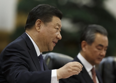 Chinese President Xi Jinping and Foreign Minister Wang Yi at the Great Hall of the People on November 1, 2018 in Beijing, China. 